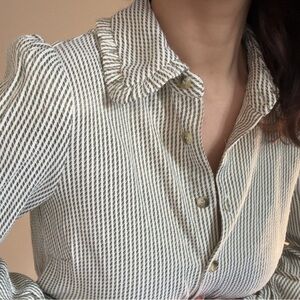 FRNCH pale yellow ruffle collar button up blouse